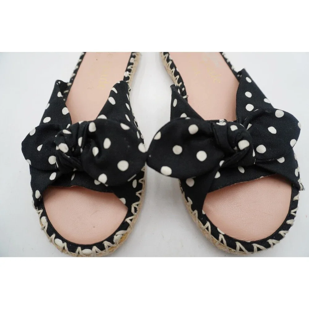 Kate Spade New York Saltie Shore Espadrille Slide Sandals Black Polka Women's 8B